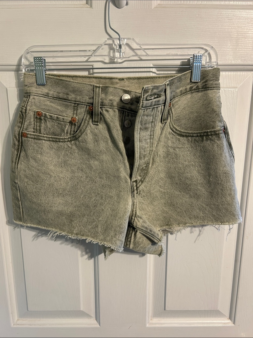 Levi's 501 High Rise Button Fly Olive Green Acid Wash Cutoff Shorts 28